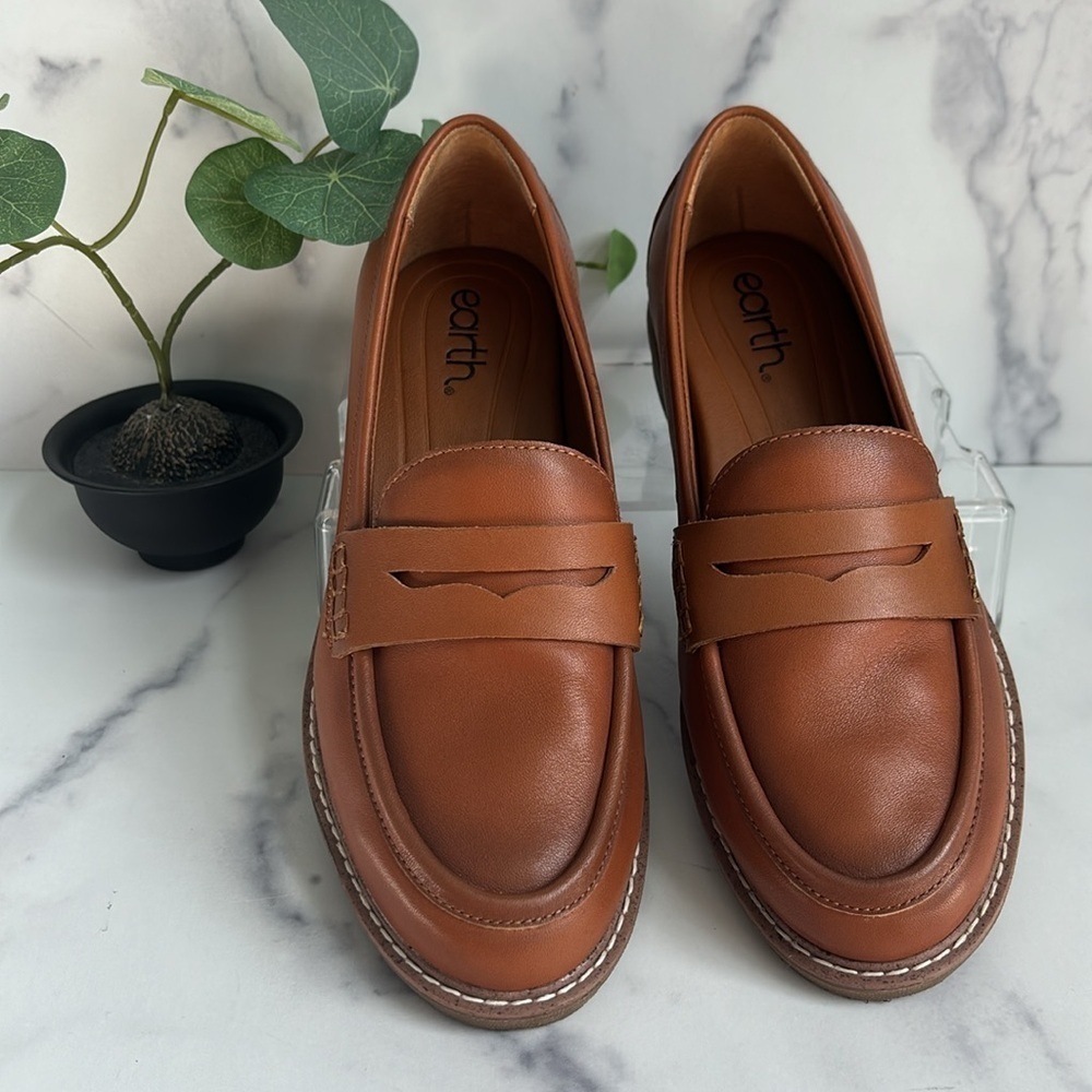 Earth Jarvas Med Brown Round Toe Casual Slip on Penny Loafers Size 7W